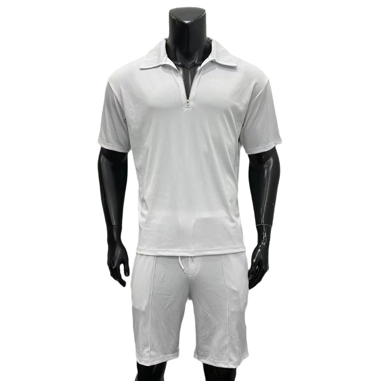 Conjunto de polo con cremallera y pantalón corto Loom & Soul™ para hombre – Conjunto informal de dos piezas para verano