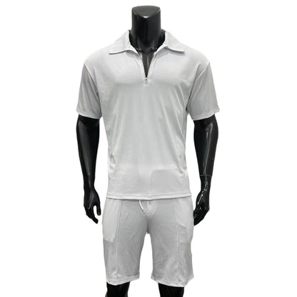 Conjunto de polo con cremallera y pantalón corto Loom & Soul™ para hombre – Conjunto informal de dos piezas para verano