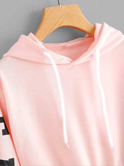 Sudadera con capucha rosa con letras para mujer – Estampado East/West estilo urbano casual