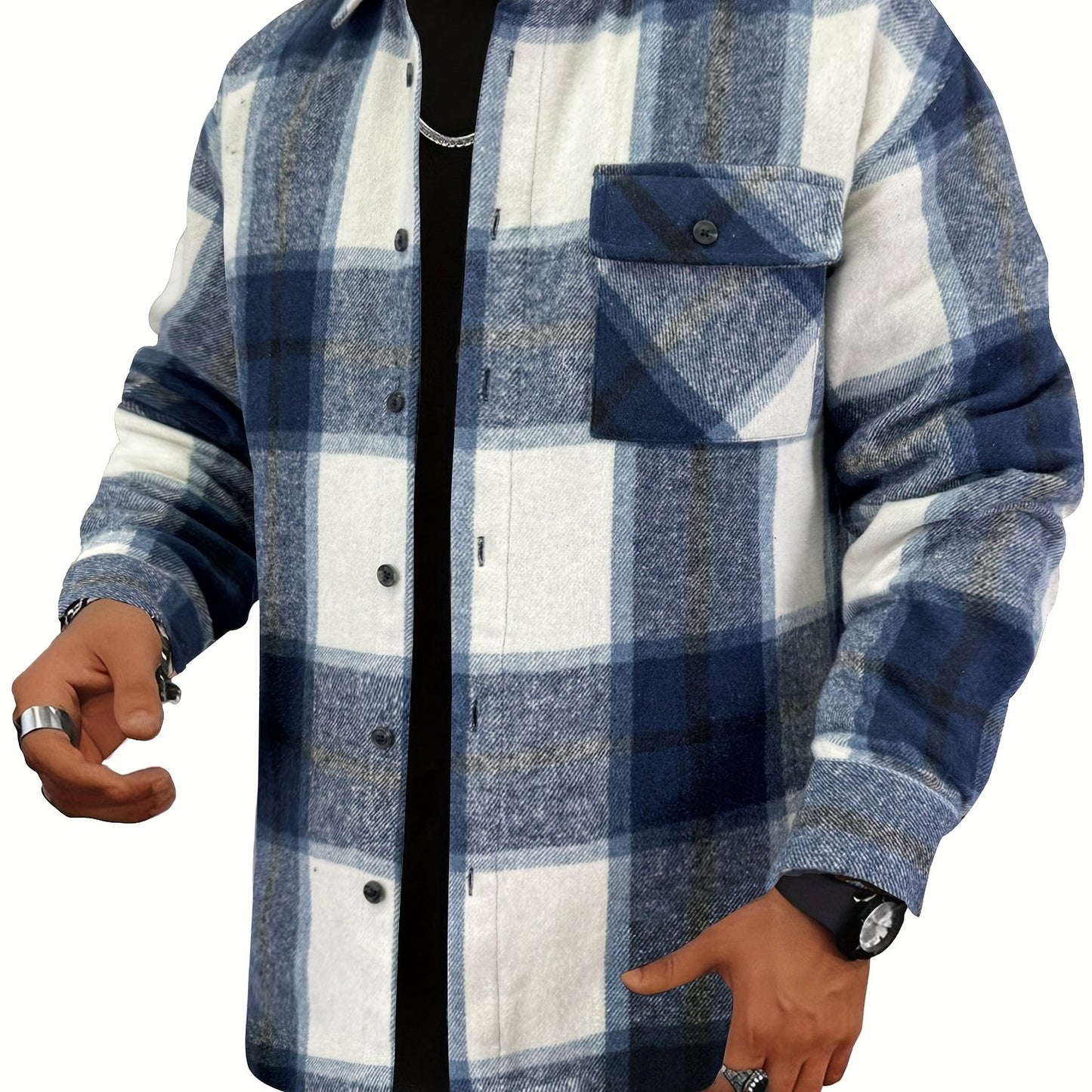 Chaqueta tipo camisa de lana a cuadros para hombre – Sobrecamisa cómoda a cuadros con botones