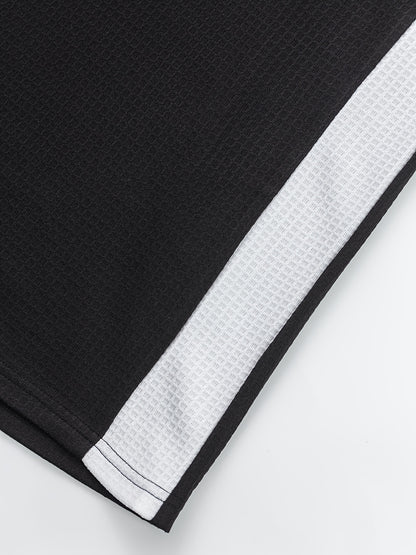 Chemise Henley gaufrée pour homme – Haut boutonnée toutes saisons blanc et noir