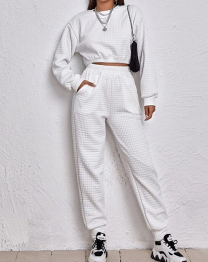 Conjunto elástico de dos piezas para mujer – Top y pantalón de ajuste suave