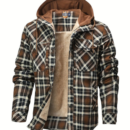 Veste à capuche en flanelle écossaise pour homme – Manteau en tartan à boutonnage asymétrique