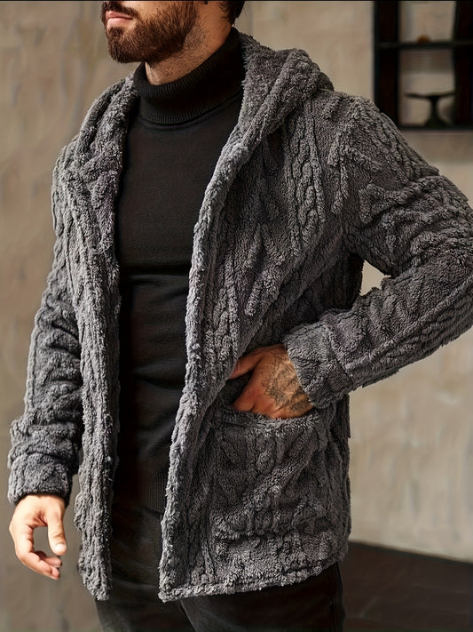 Chaqueta con capucha de felpa Teddy para hombre – Cárdigan de invierno abotonado acogedor