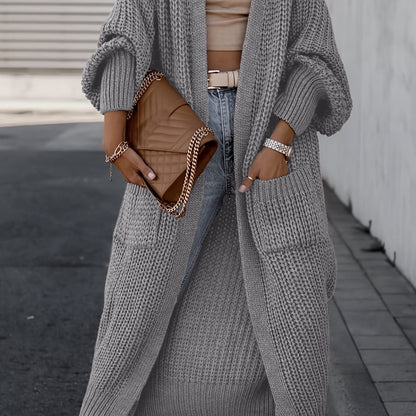 Elegante cárdigan acanalado con cuello en V profundo – Suéter de punto de otoño/invierno para mujer