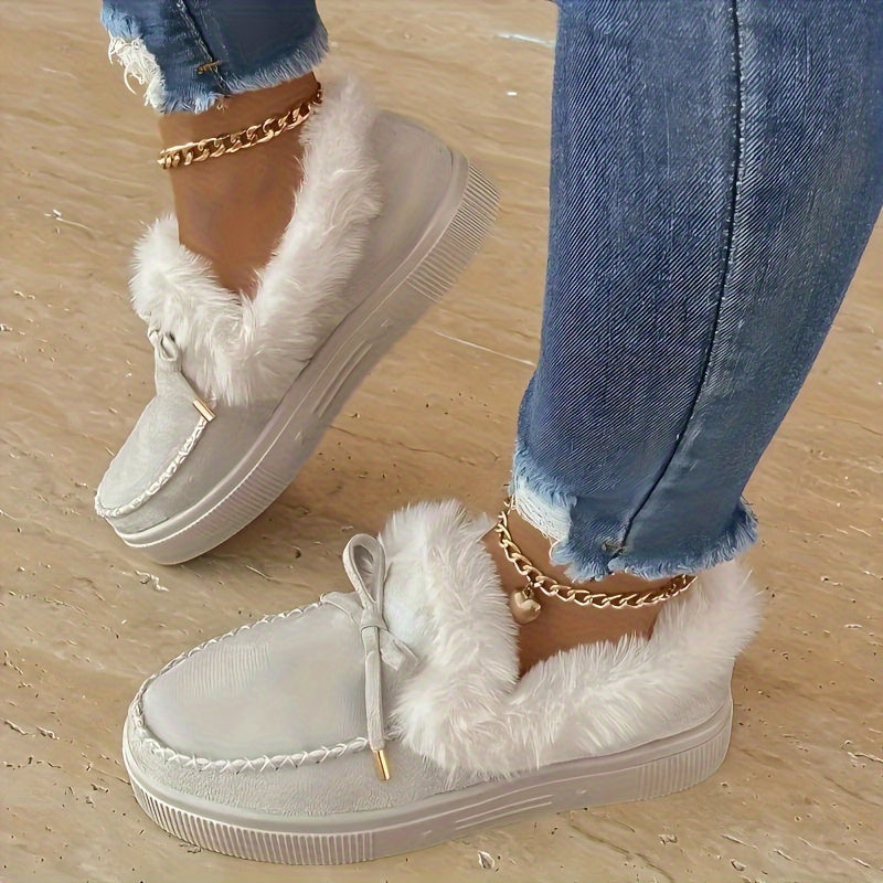 Women’s Plush Platform Snow Boots – Cozy Bow Winter Shoes