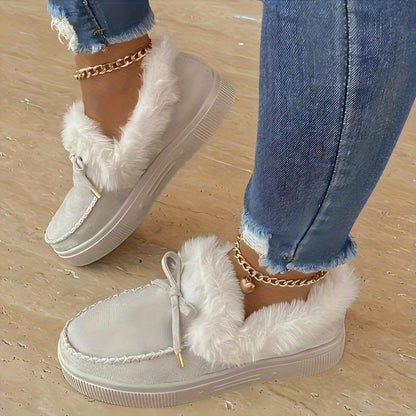 Women’s Plush Platform Snow Boots – Cozy Bow Winter Shoes