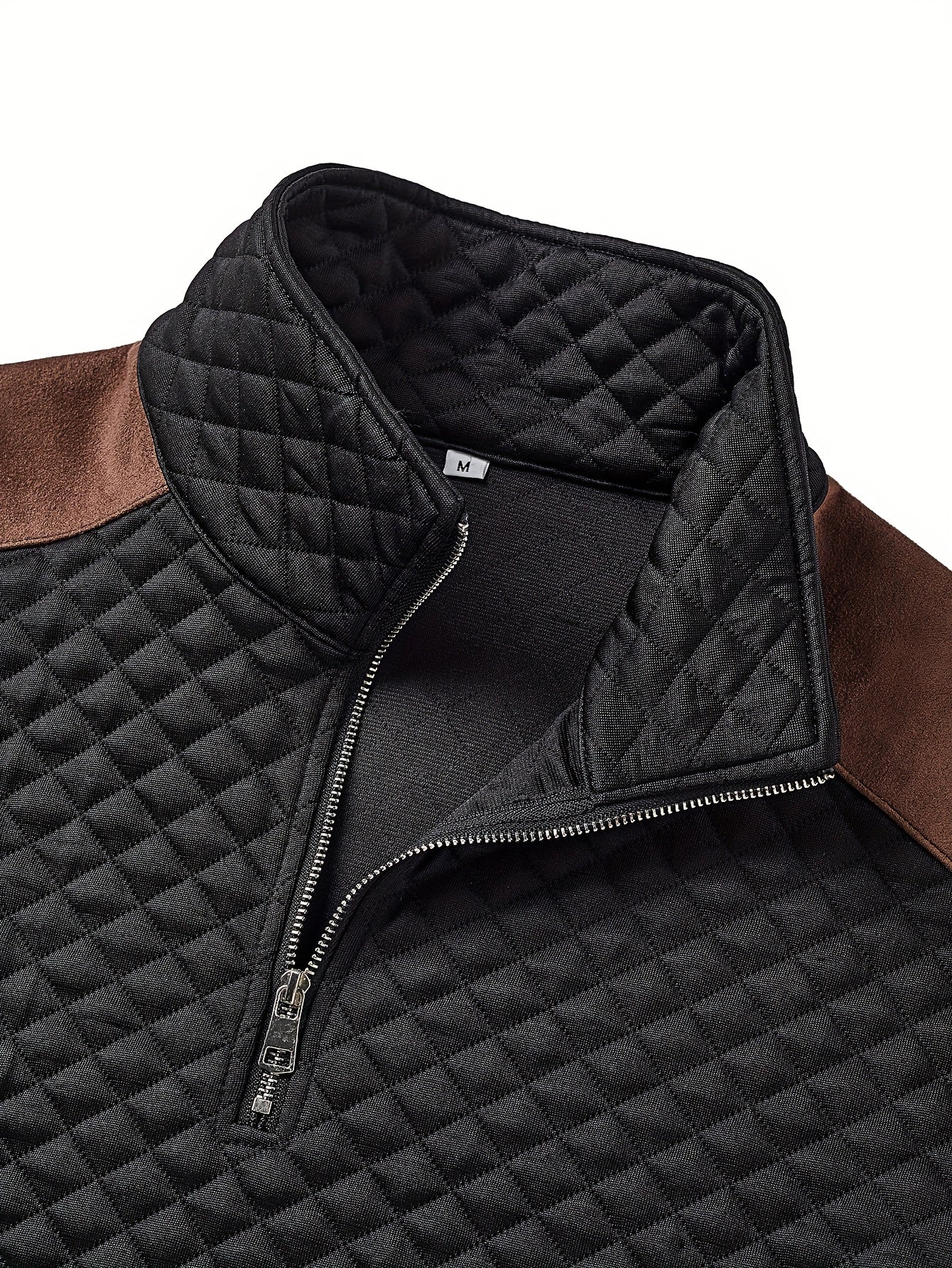 Henley de punto de rombos con cremallera para hombre – Suéter con bloques de color texturizado