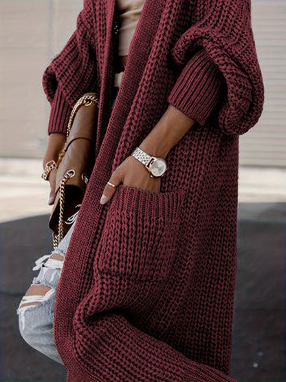 Elegante cárdigan acanalado con cuello en V profundo – Suéter de punto de otoño/invierno para mujer