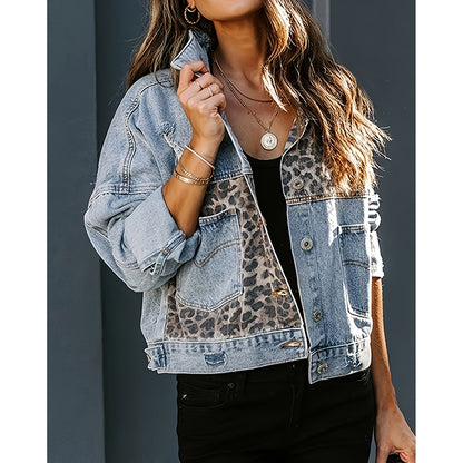 Chaqueta de mezclilla corta y desgastada para mujer – Cierre de botones, estilo urbano