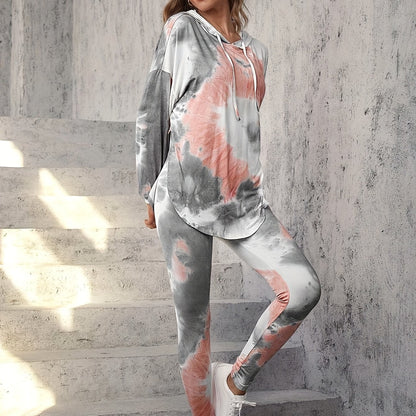 Ensemble de détente tie-dye pour femme – Haut à capuche et pantalon sarouel