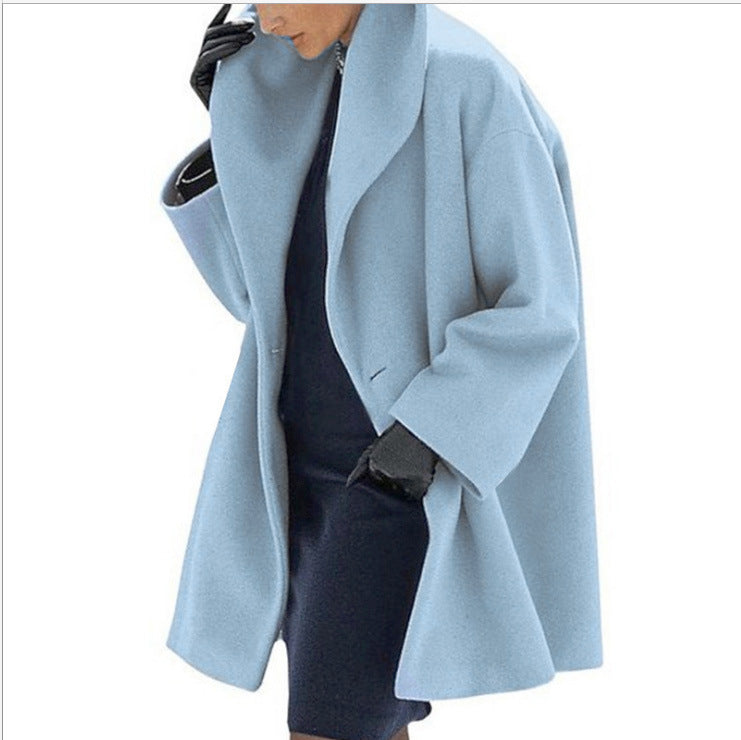 Women’s Loose Woolen Sweater Coat – Casual Round Neck Winter Jacket