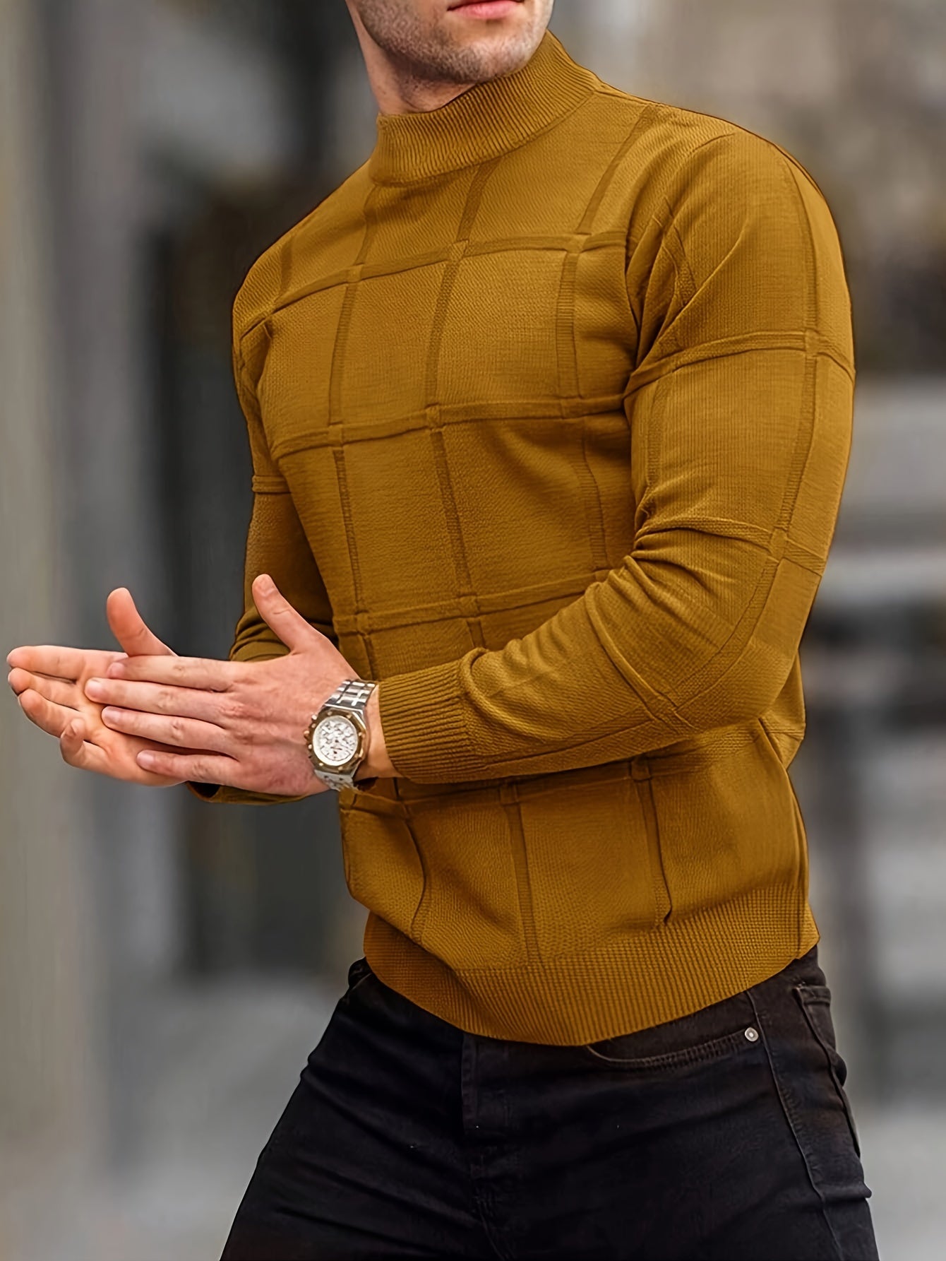 Jersey de cuello cisne de algodón para hombre – Suéter de punto prémium