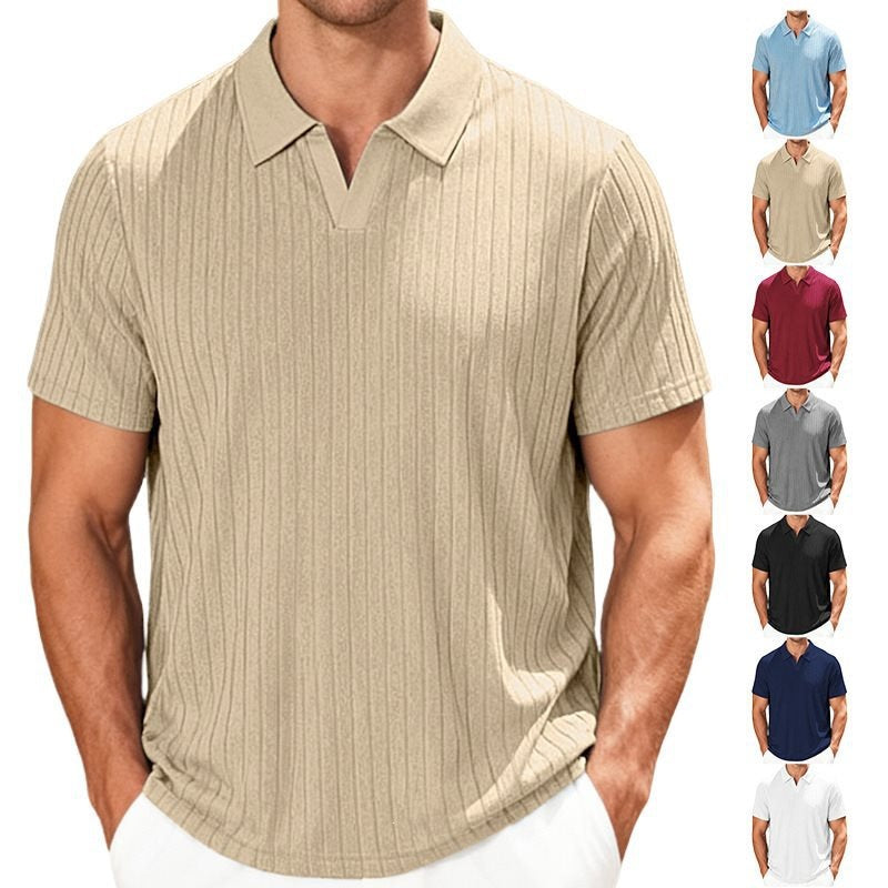 Men’s Jacquard Striped Shirt – Textured Lapel Summer Fit