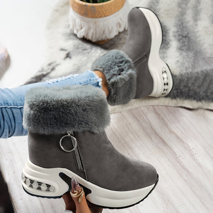 Women’s Platform Ankle Boots – Plush Lined Winter Zip Shoes