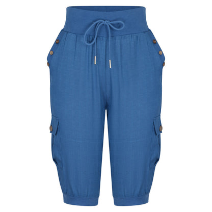 Loom & Soul™ Pantalon Cargo Cropped Femme – Mélange Coton-Lin avec Poches pour un Style Quotidien Sans Effort