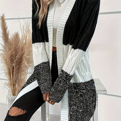 Chic Contrast Cardigan – V-Neck Color Block Knit