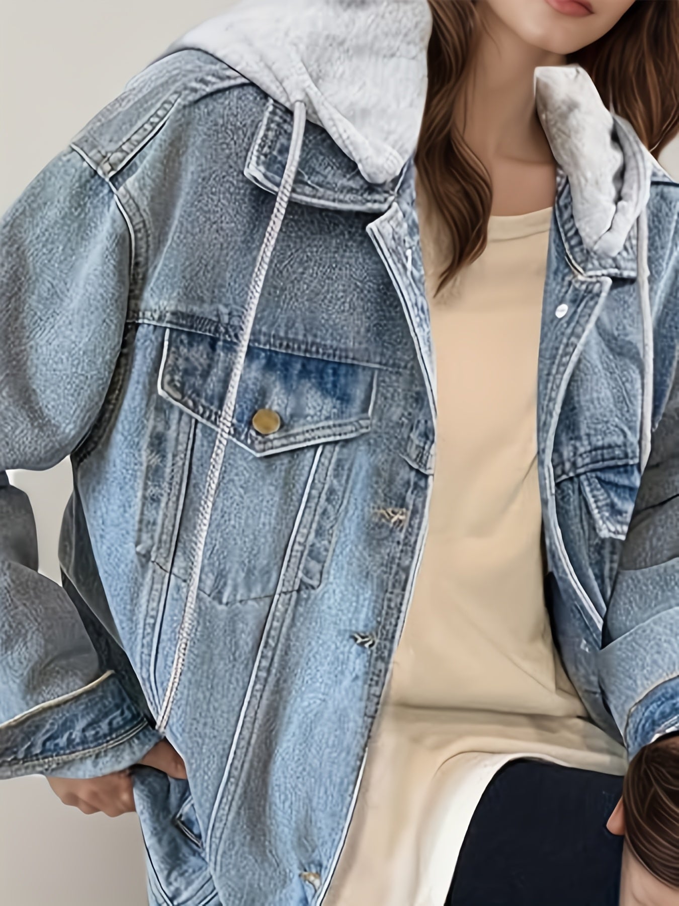 Women’s Oversized Hooded Denim Jacket – Lightweight Retro Fit