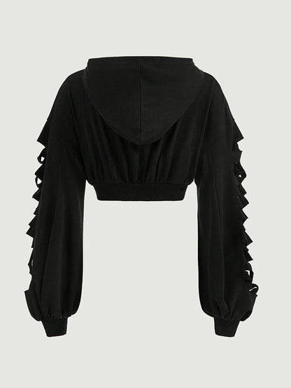 Sudadera con capucha de calavera – Sudadera extragrande rasgada estilo urbano para mujer