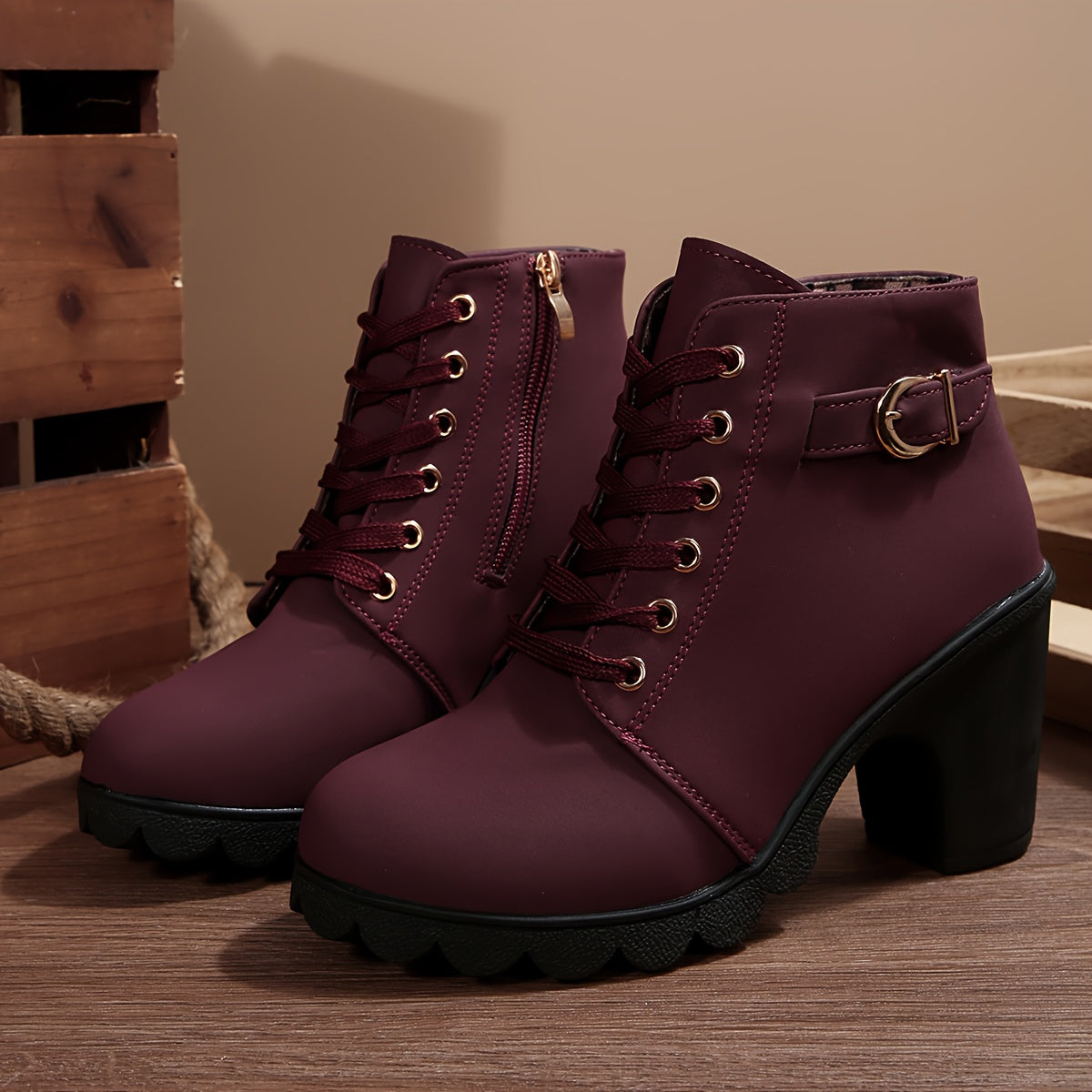 Women’s High Heel Ankle Boots – Block Heel Elegant Slip-On