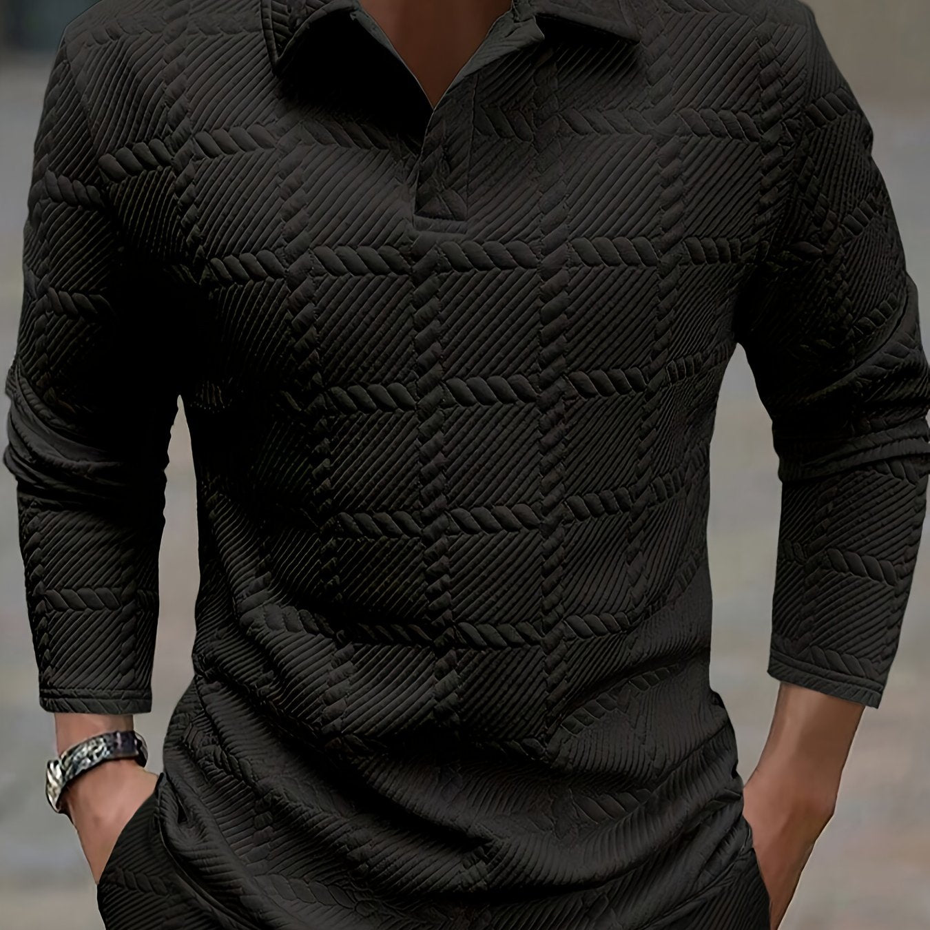 Polo de punto para hombre – Top de manga corta con jacquard geométrico
