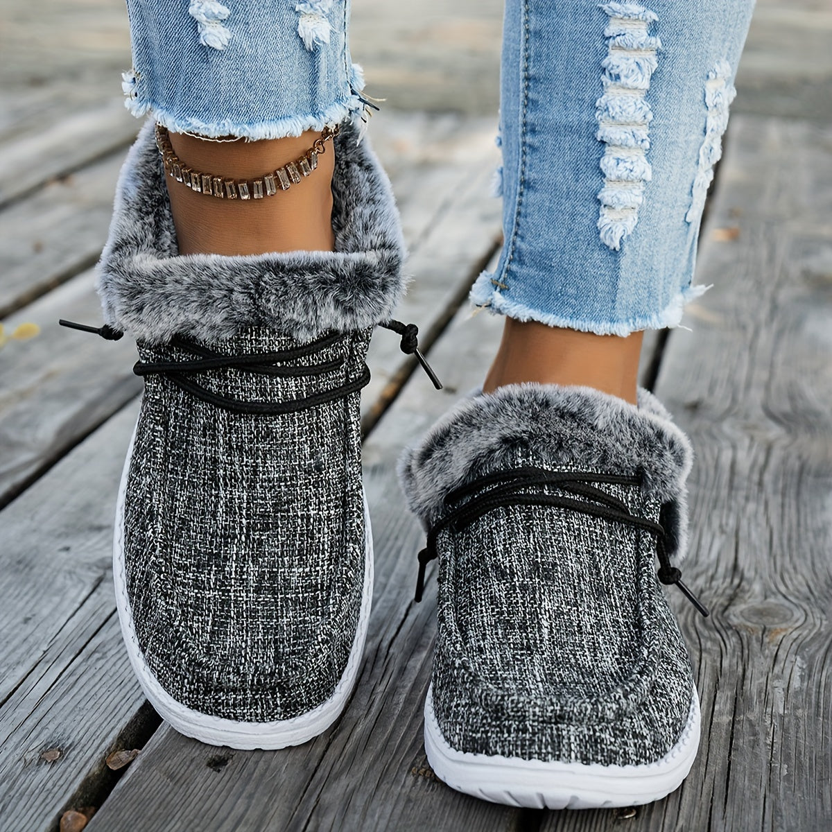 Mocassins à enfiler pour femmes – Chaussures d'hiver décontractées chaudes et antidérapantes avec semelle en EVA
