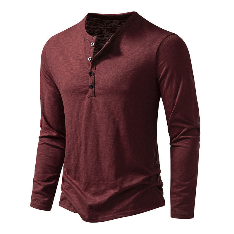 Pulóver de manga larga con botones Loom & Soul™ para hombre – Camiseta informal de color sólido para primavera y otoño
