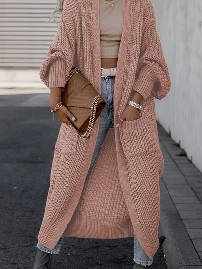 Elegante cárdigan acanalado con cuello en V profundo – Suéter de punto de otoño/invierno para mujer