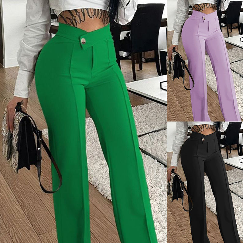 Pantalones rectos Loom & Soul™ Slim – Pantalones de mujer de cintura alta con hebilla para un estilo urbano sin esfuerzo