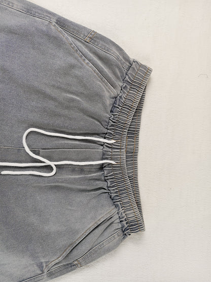 Men’s Drawstring Denim Joggers – Slim Fit Patchwork Jeans