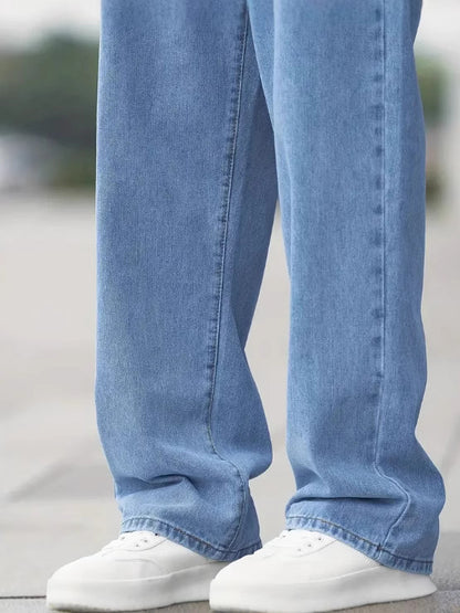 Vaqueros Rectos Holgados de Hombre - Pantalones Casuales de Algodón de Tiro Medio