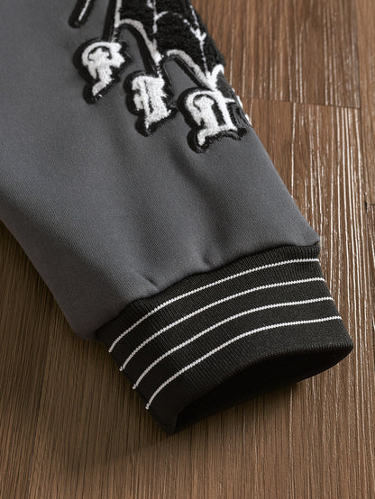 Men’s Embroidered Letter Baseball Jacket – Black & Gray Streetwear