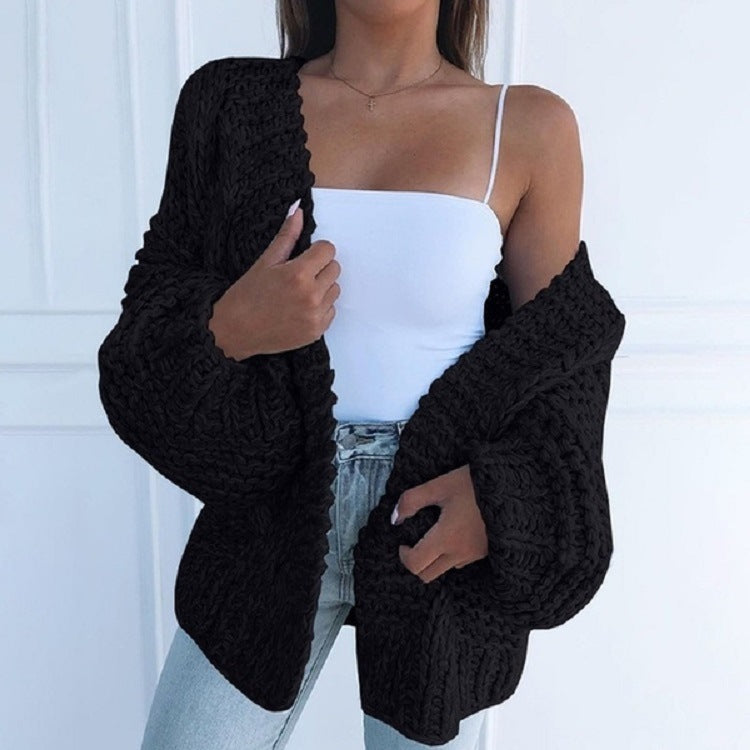 Cárdigan de punto de imitación de mohair para mujer – Abrigo de suéter de invierno cálido y holgado