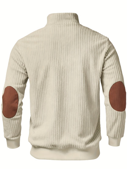 Jersey retro de cuello alto y media cremallera para hombre – Cálido y de canalé