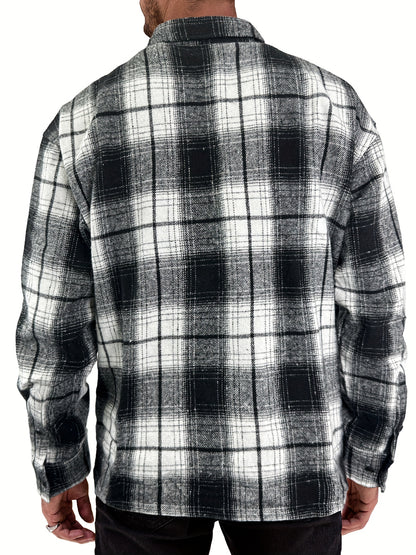 Chaqueta tipo camisa de lana a cuadros para hombre – Sobrecamisa cómoda a cuadros con botones