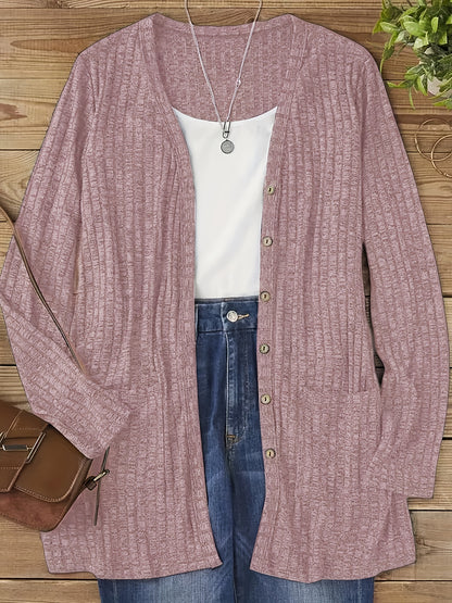 Cárdigan elegante con cuello de pico para mujer – Suéter acogedor de otoño con botones