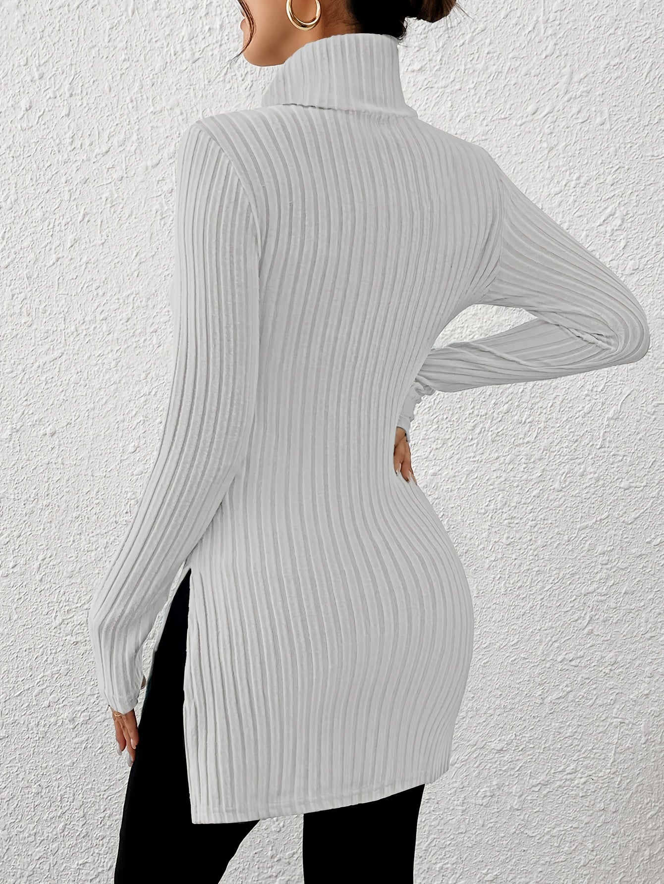 Top de cuello alto elegante para mujer – Tejido suave de manga larga y cuello alto