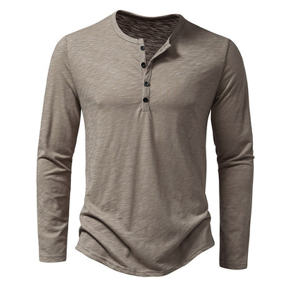 Pulóver de manga larga con botones Loom & Soul™ para hombre – Camiseta informal de color sólido para primavera y otoño