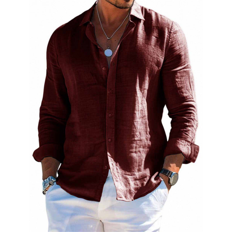 Camisa de manga larga con botones para hombre Loom & Soul™ – Top informal holgado de color liso con solapa