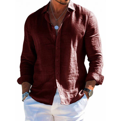 Camisa de manga larga con botones para hombre Loom & Soul™ – Top informal holgado de color liso con solapa