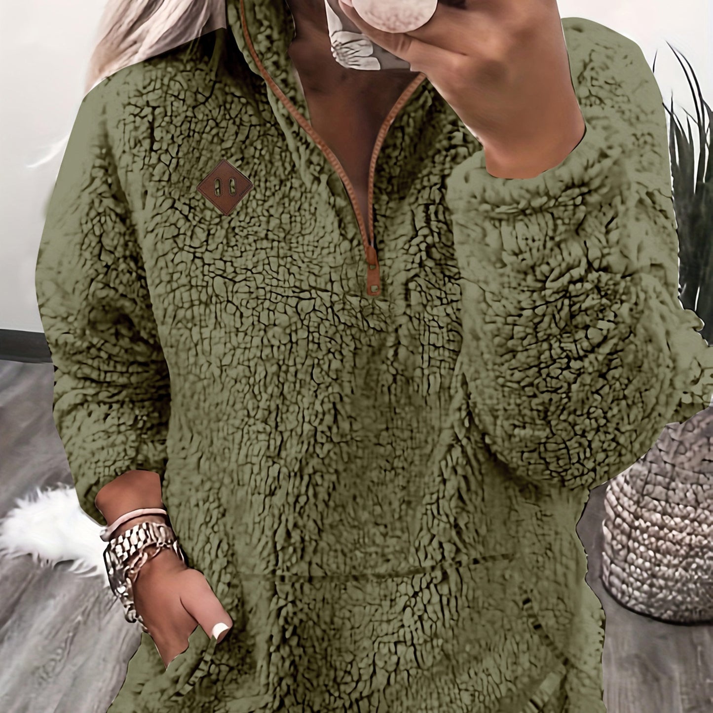 Sudadera con capucha y cremallera forrada de forro polar: sudadera casual suave para mujer