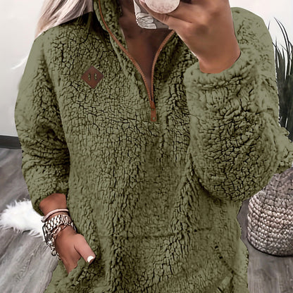 Sudadera con capucha y cremallera forrada de forro polar: sudadera casual suave para mujer