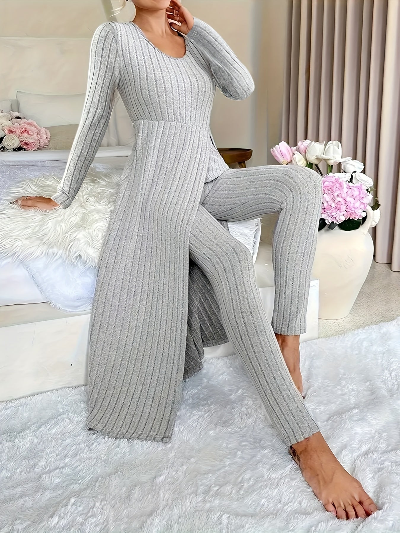 Ensemble deux pièces à carreaux – Haut à manches longues et pantalon assorti pour toutes les saisons
