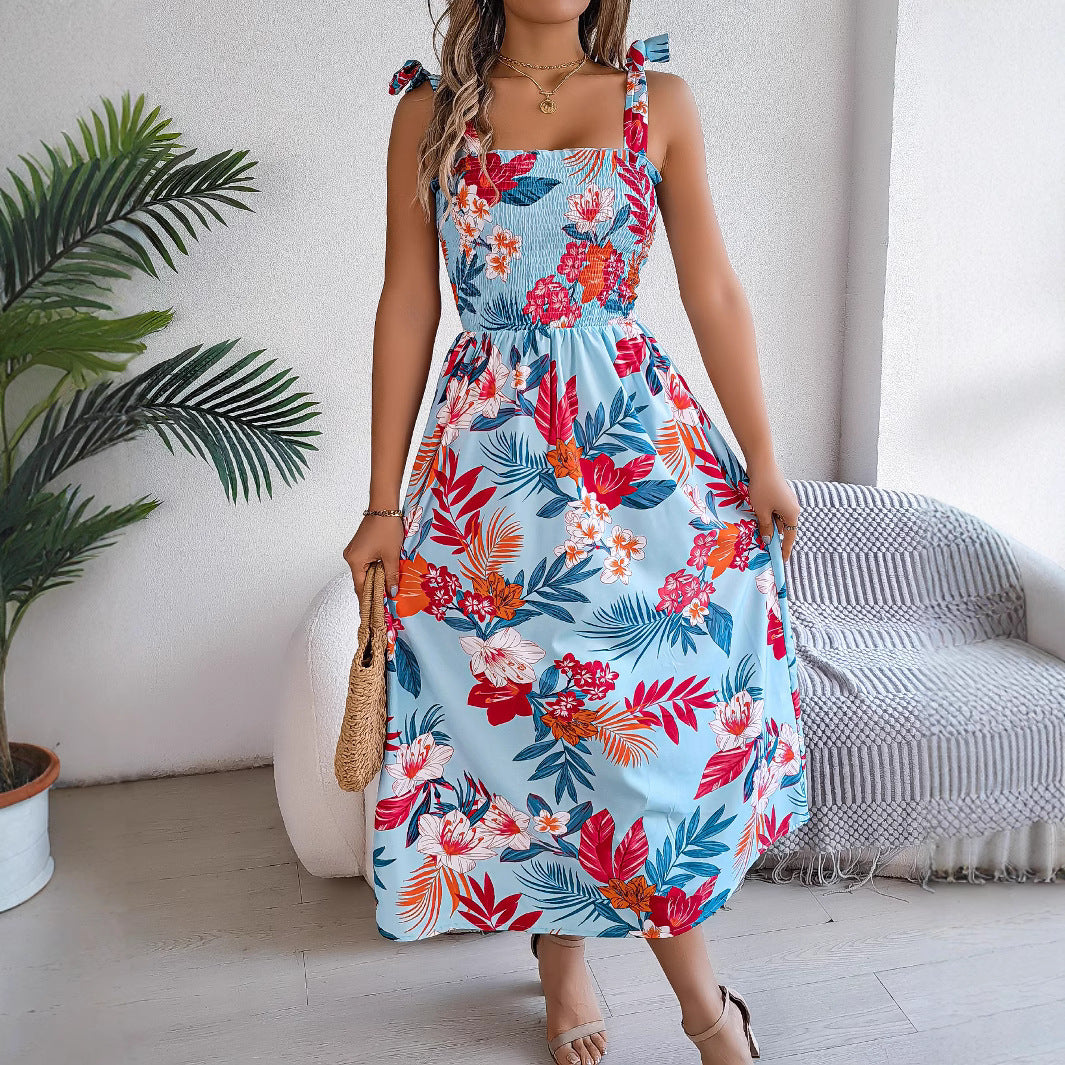 Loom & Soul™ Vestido Largo Corsé Floral – Vestido Playero sin Mangas de Cintura Alta para Mujer