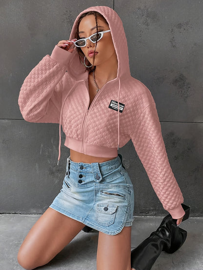 Sudadera con capucha elegante con letras para mujer – Jersey corto de calle rojo y negro