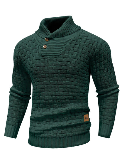 Men’s Waffle Knit Sweater – High Stretch Pullover with Lapel Collar