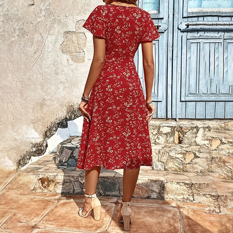 Boho Floral Button-Up Maxi Dress – Split Summer Beach Dress