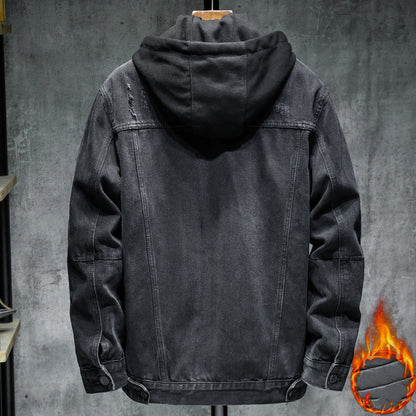Chaqueta de mezclilla gruesa para hombre Loom & Soul – Abrigo de algodón con capucha y ajuste ceñido para invierno