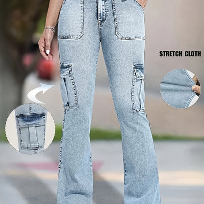 Vaqueros cargo vaqueros multibolso para mujer – Pantalones de trabajo ajustados tipo campana