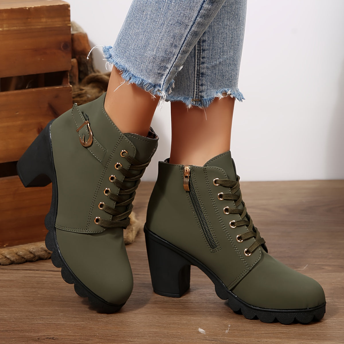 Women’s High Heel Ankle Boots – Block Heel Elegant Slip-On